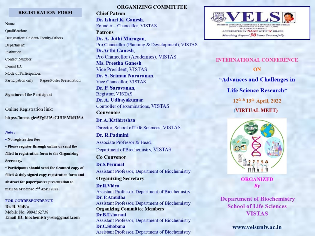 INTERNATIONAL CONFERENCE ON ”ADVANCES AND CHALLENGES IN LIFE SCIENCE RESEARCH” 