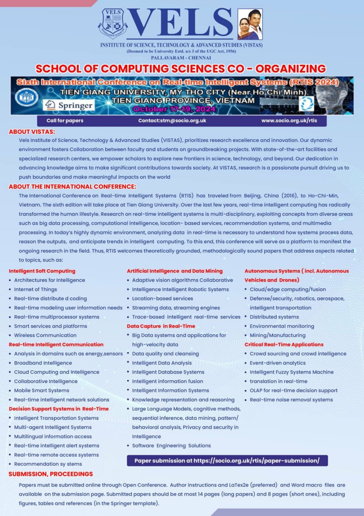 International Conference on Real-time Intelligent Systems(RTIS2024)